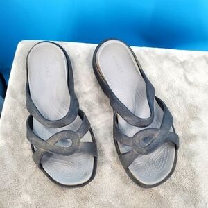 CROCS black rubber slides 7